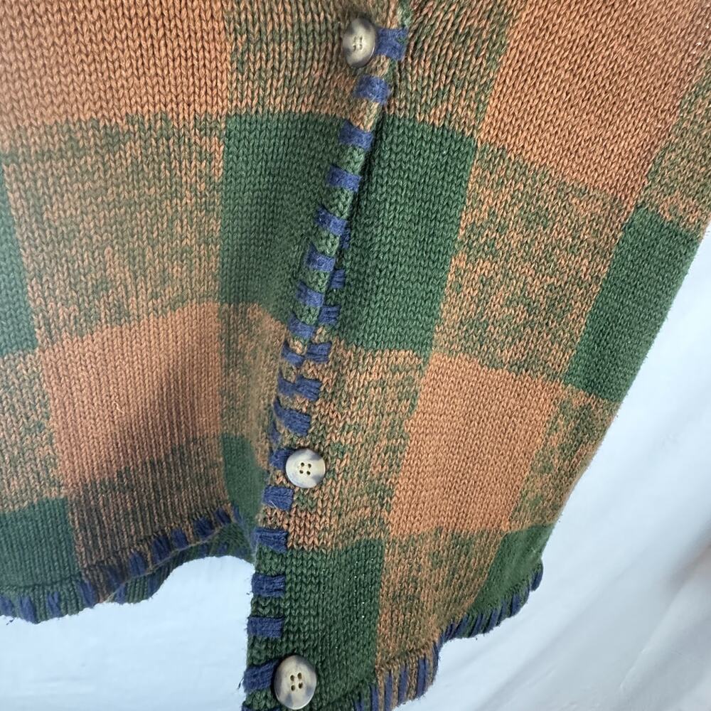 Vintage 90s Gina Peters Knit Plaid Embroidered Button Sweater Vest Size Medium - Picture 6 of 14